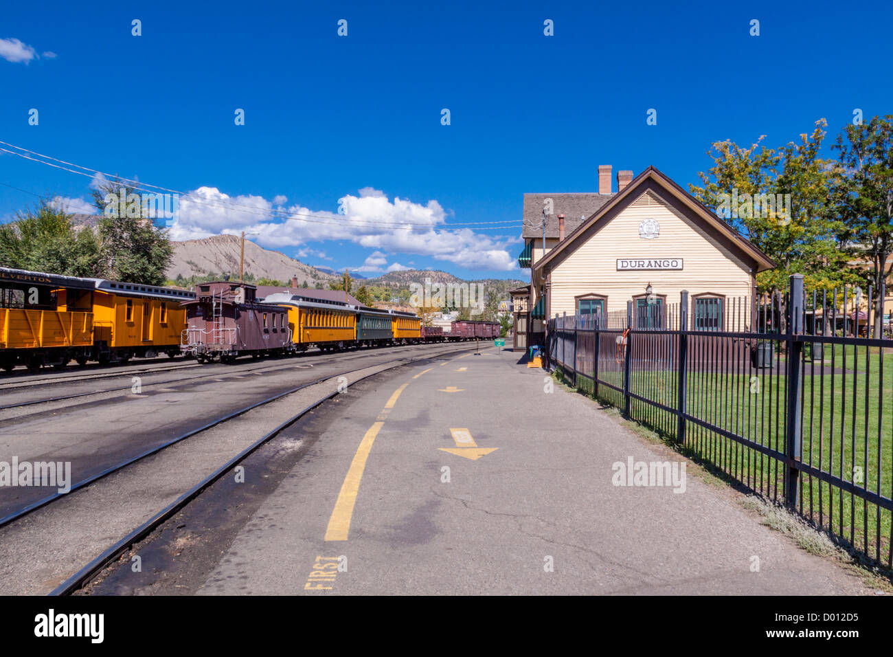 Durango Train Depot for the Durango and Silverton Narrow Gauge Railroad in Colorado. Stock Photo