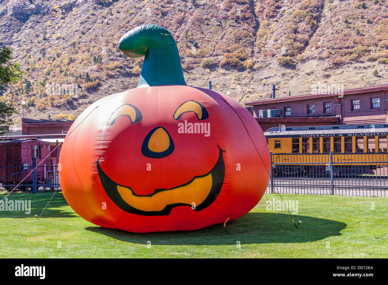 Halloween Pumpkin Balloon at the Durango Train Depot for the Durango