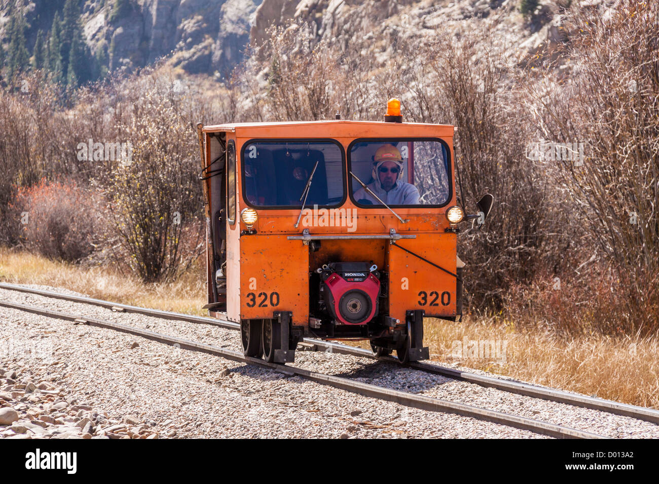 Maintenance Motor Car coming into Silverton on the tracks of the