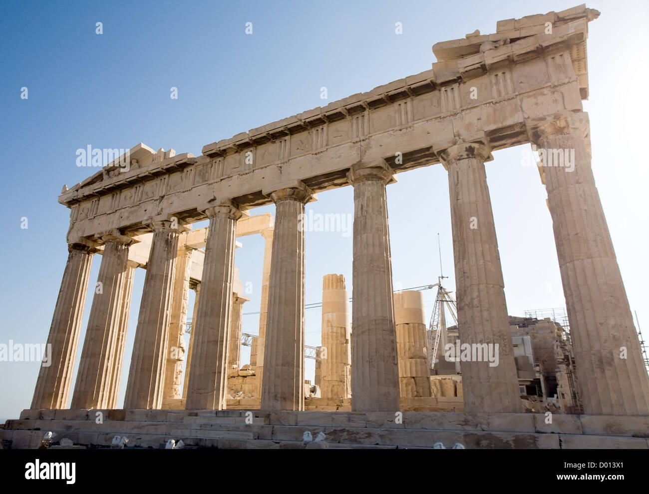 closeup portico of Athens Parthenon ancient Greek temple Stock Photo