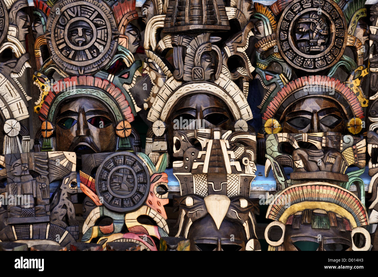 Mayan Wooden Masks for Sale Stock Photo