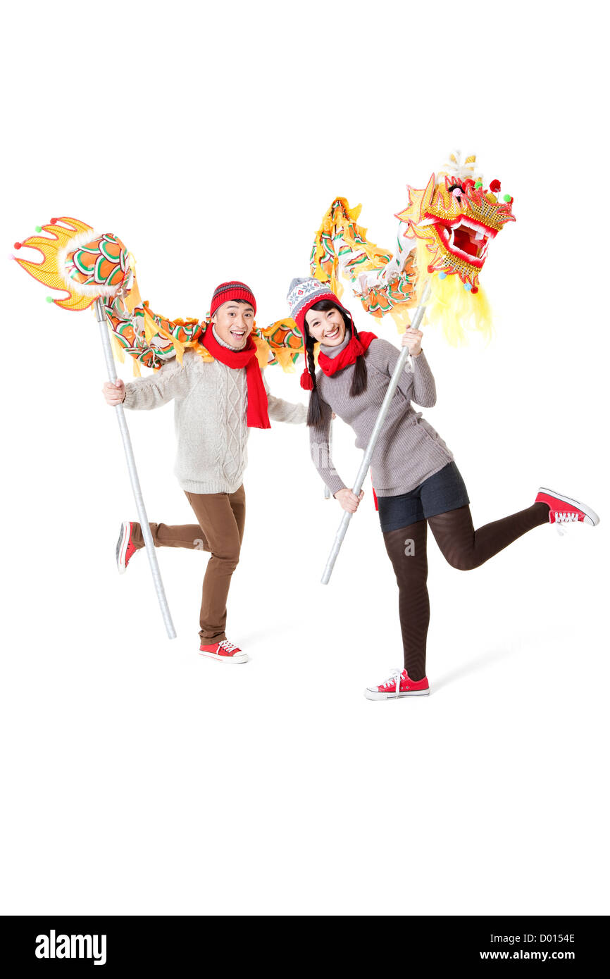 Smiling people chinese dragon dance hi-res stock photography and images ...