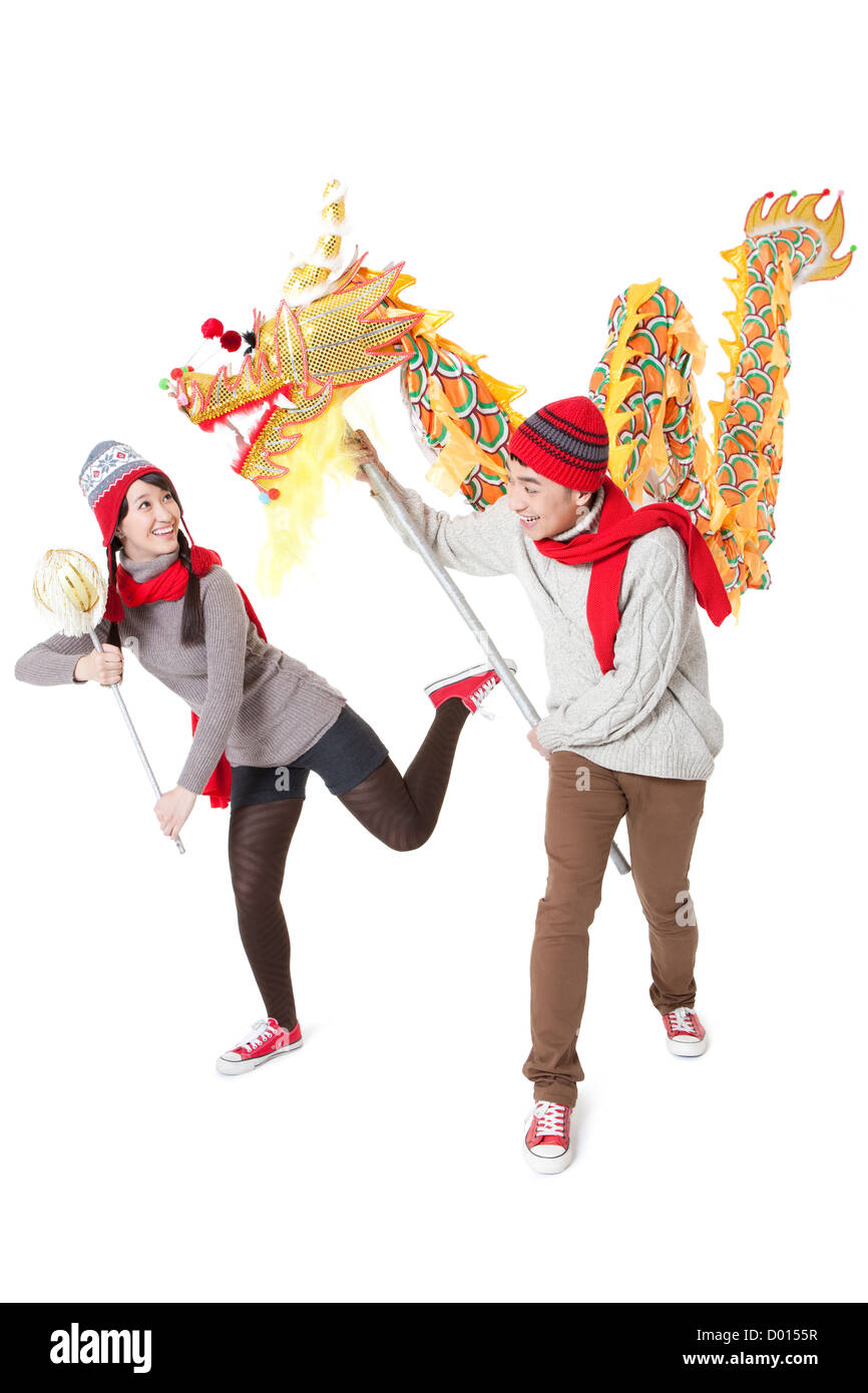 Chinese dragon dance white background hi-res stock photography and ...