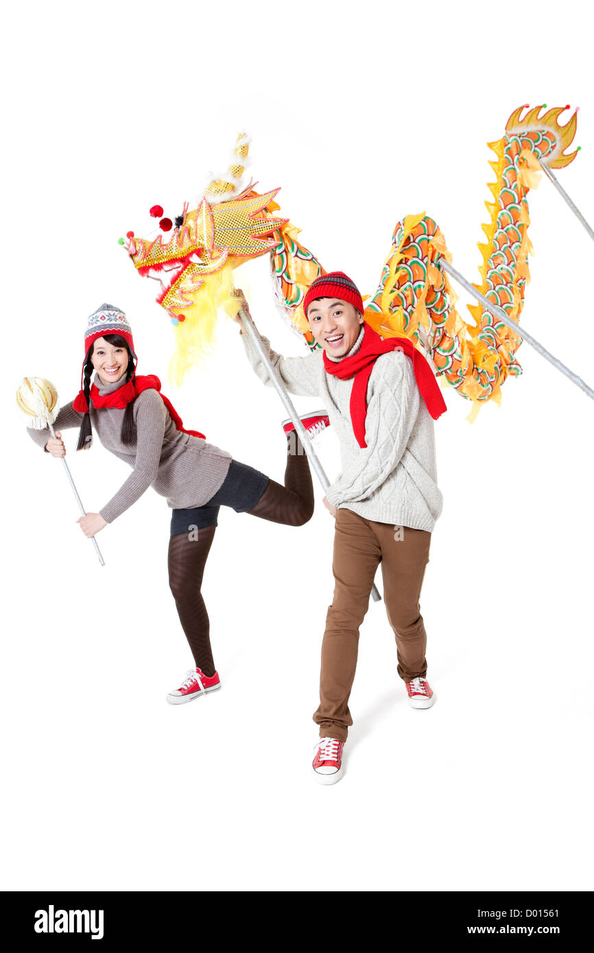 Chinese dragon dance white background hi-res stock photography and ...