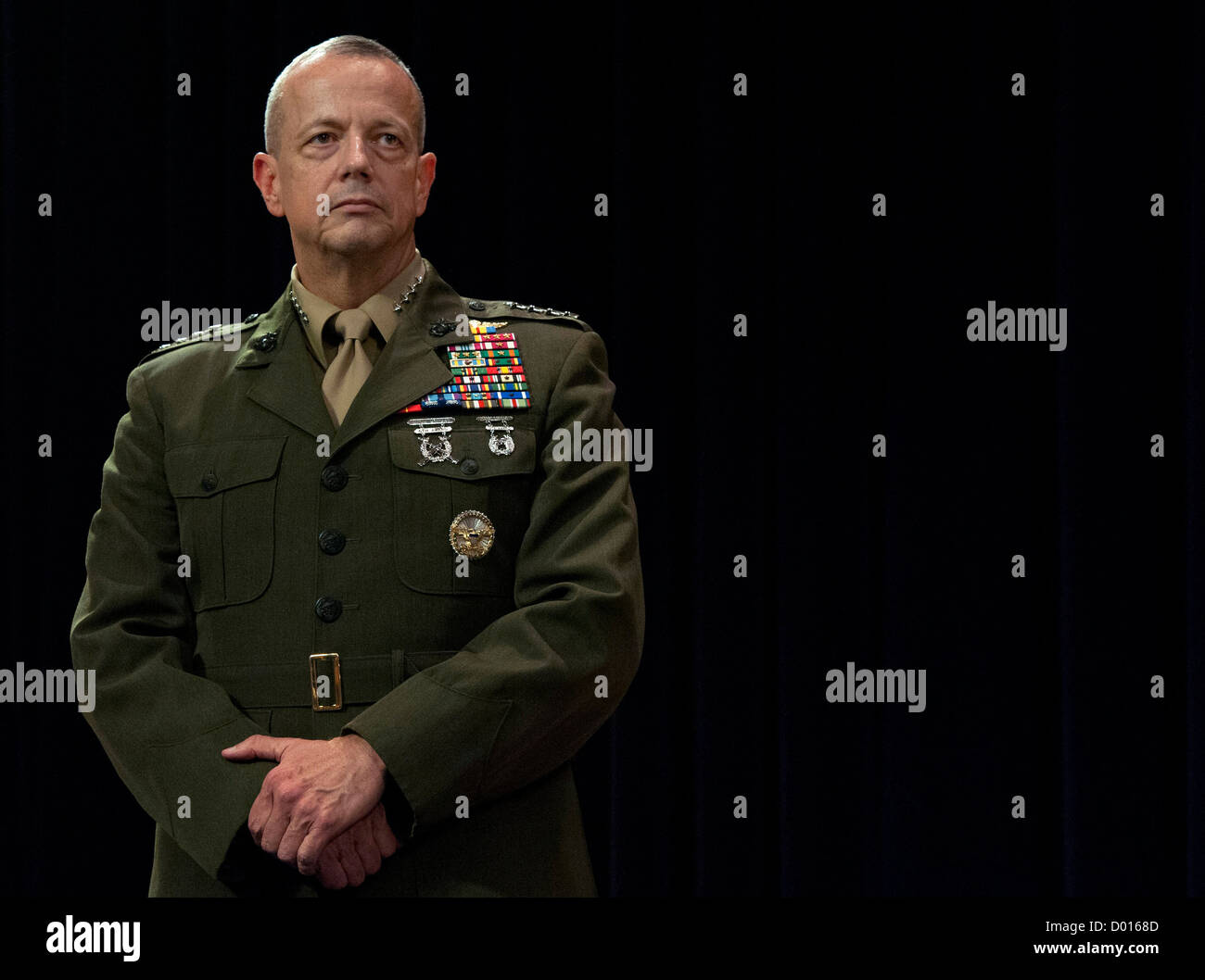 General John Allen stands as Secretary of Defense Leon E. Panetta makes the announcement that Allen has been nominated to become Stock Photo