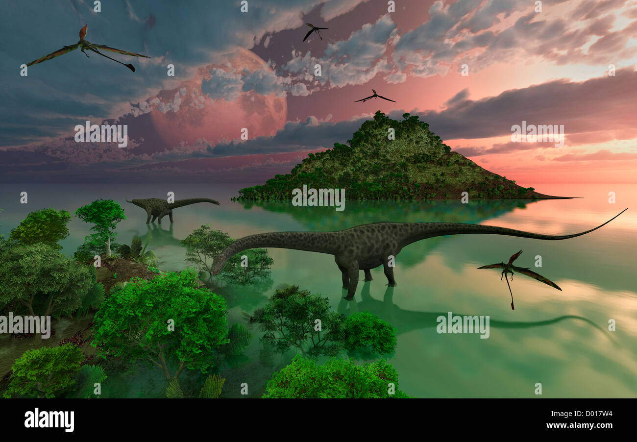 Dinosaur Bay, Set During Earths Late Jurassic Era. Stock Photo