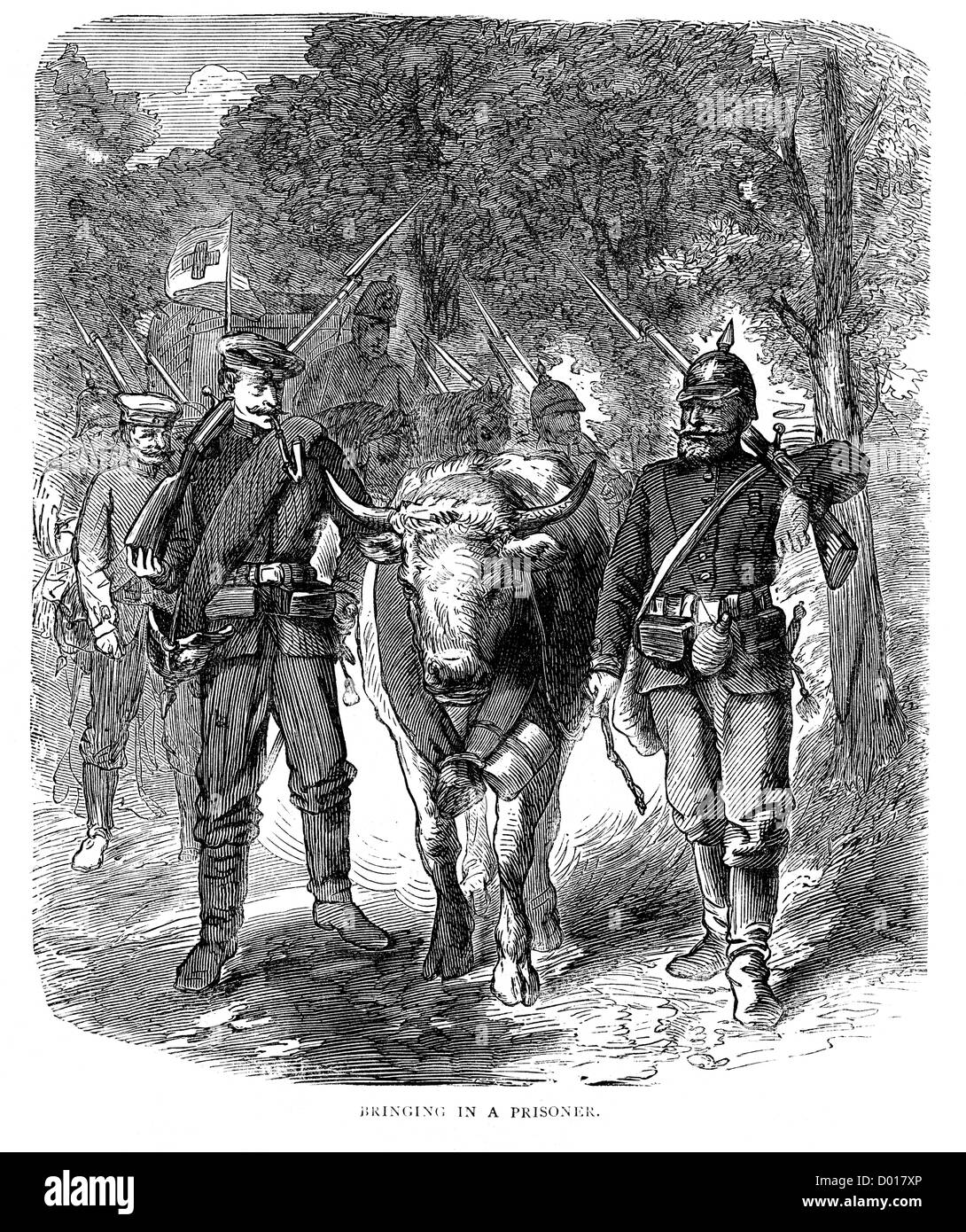Prussian troops foraging for provisions during the Franco Prussian War Stock Photo