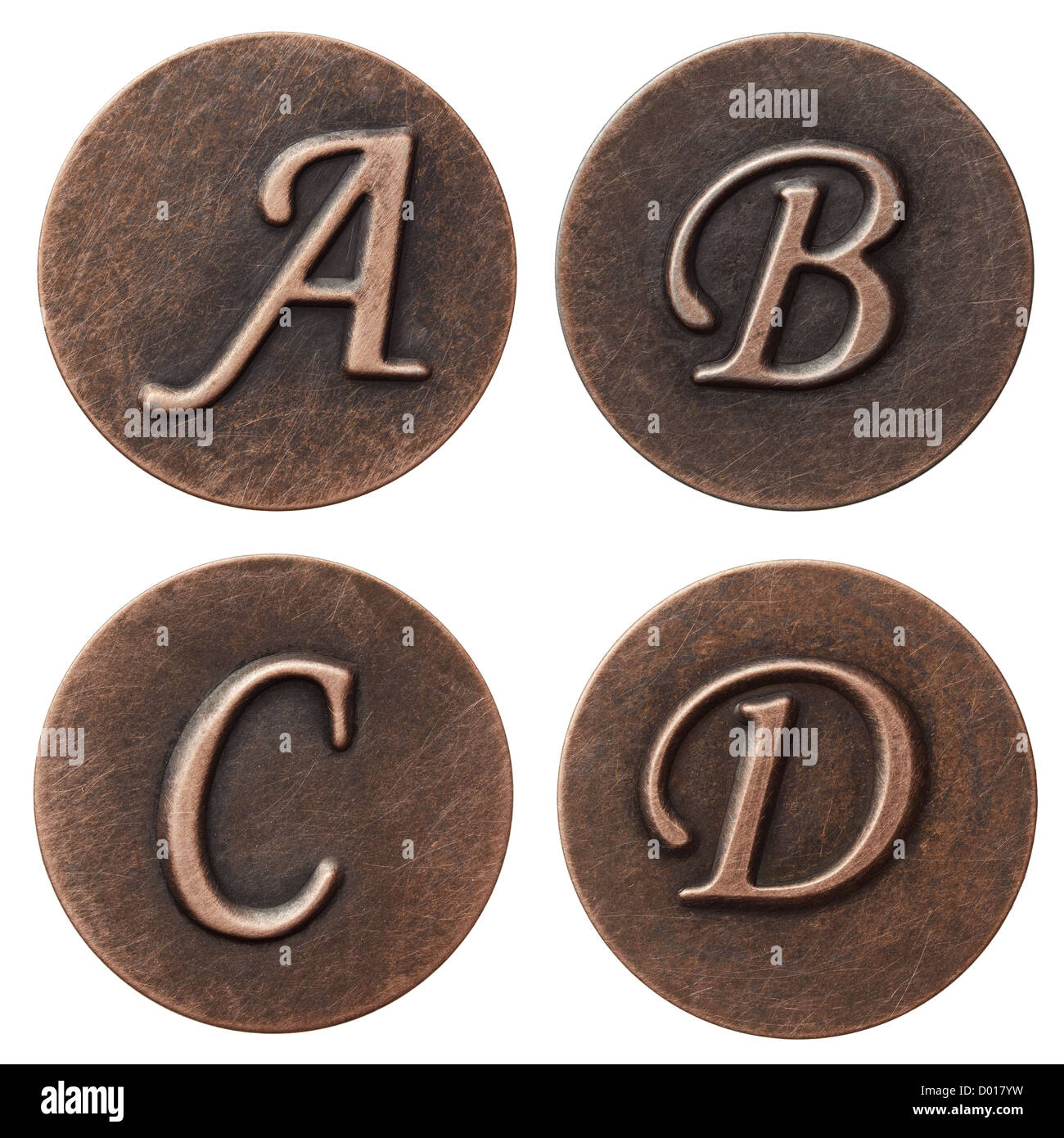 Aged metal vintage alphabet letters. Stock Photo