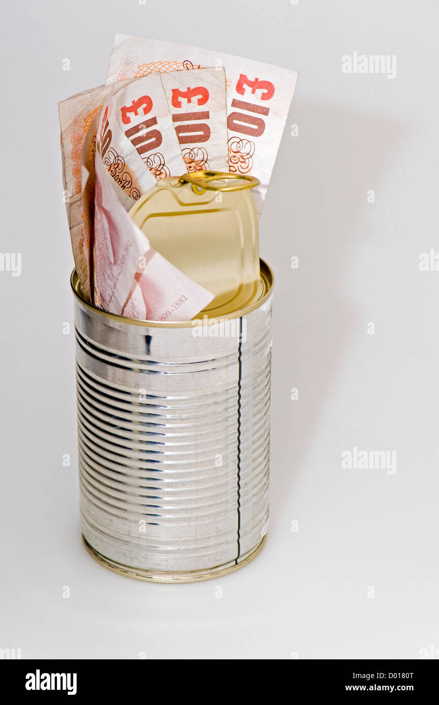 Fifty pounds in can Stock Photo