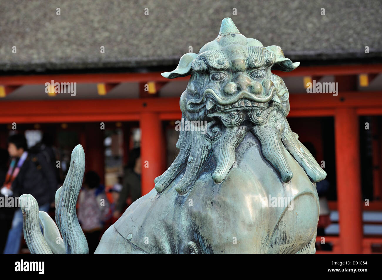 Temple guardian at Itsukushima shrine on the island of Miyajima, Japan Stock Photo