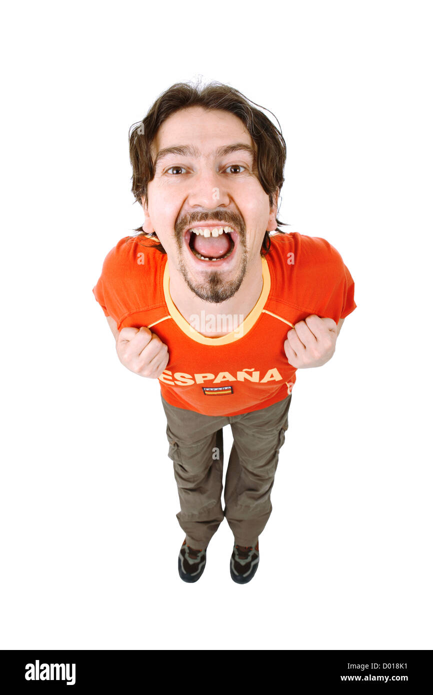 happy spanish man supporter, isolated on white Stock Photo Alamy
