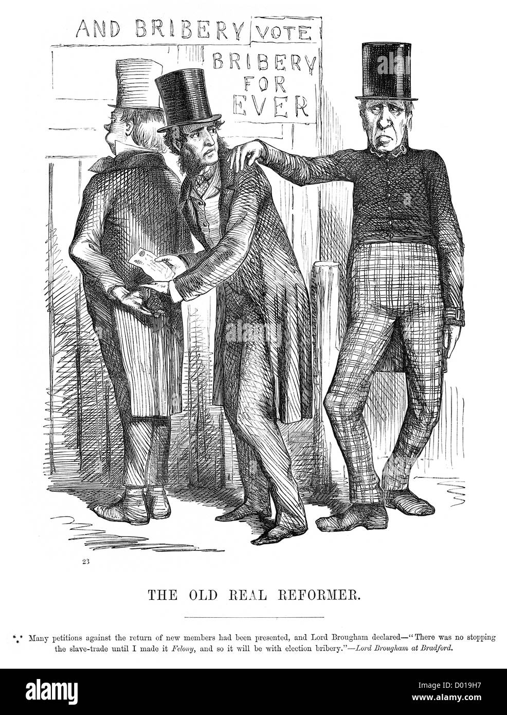 The Old Real Reformer. Caricature of corrupt politicians taking bribes, 1850s Stock Photo