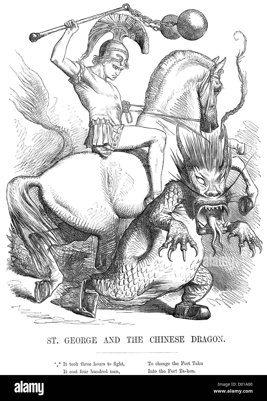 St George and the Chinese Dragon. Political cartoon about the Second Opium War Stock Photo