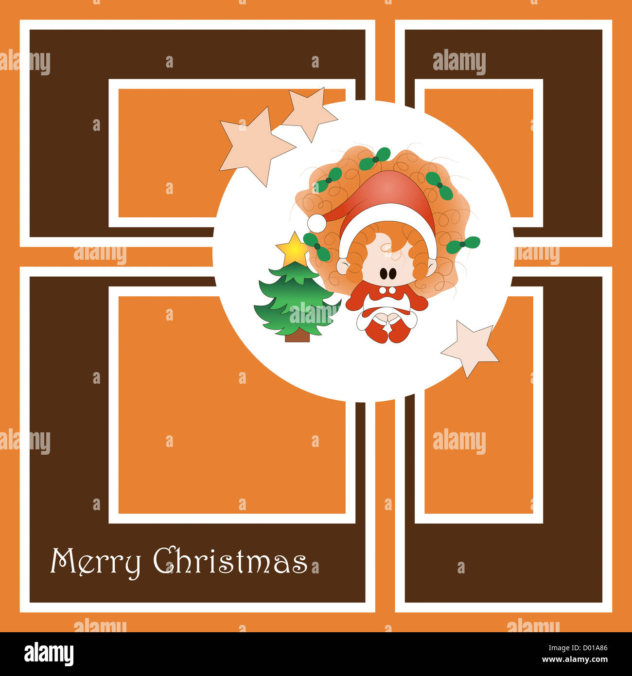 Christmas card with cute little girl. Vector Stock Photo - Alamy