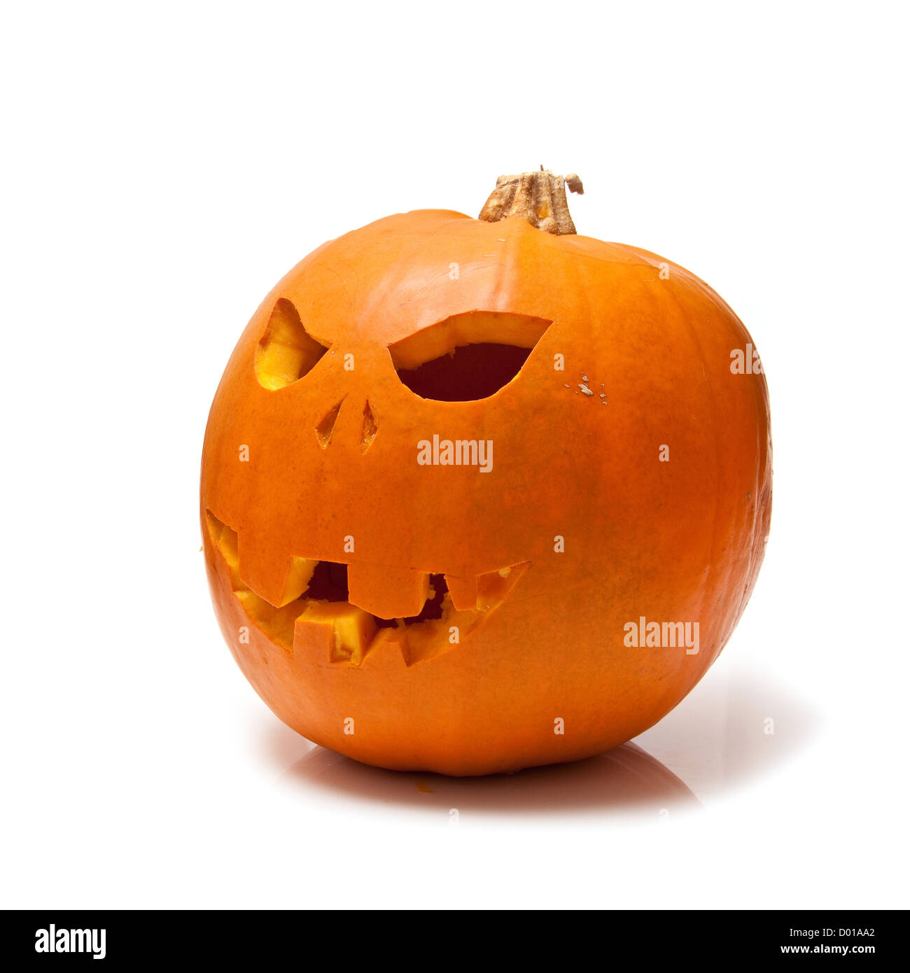 Orange carved Halloween pumpkin isolated on a white studio background ...
