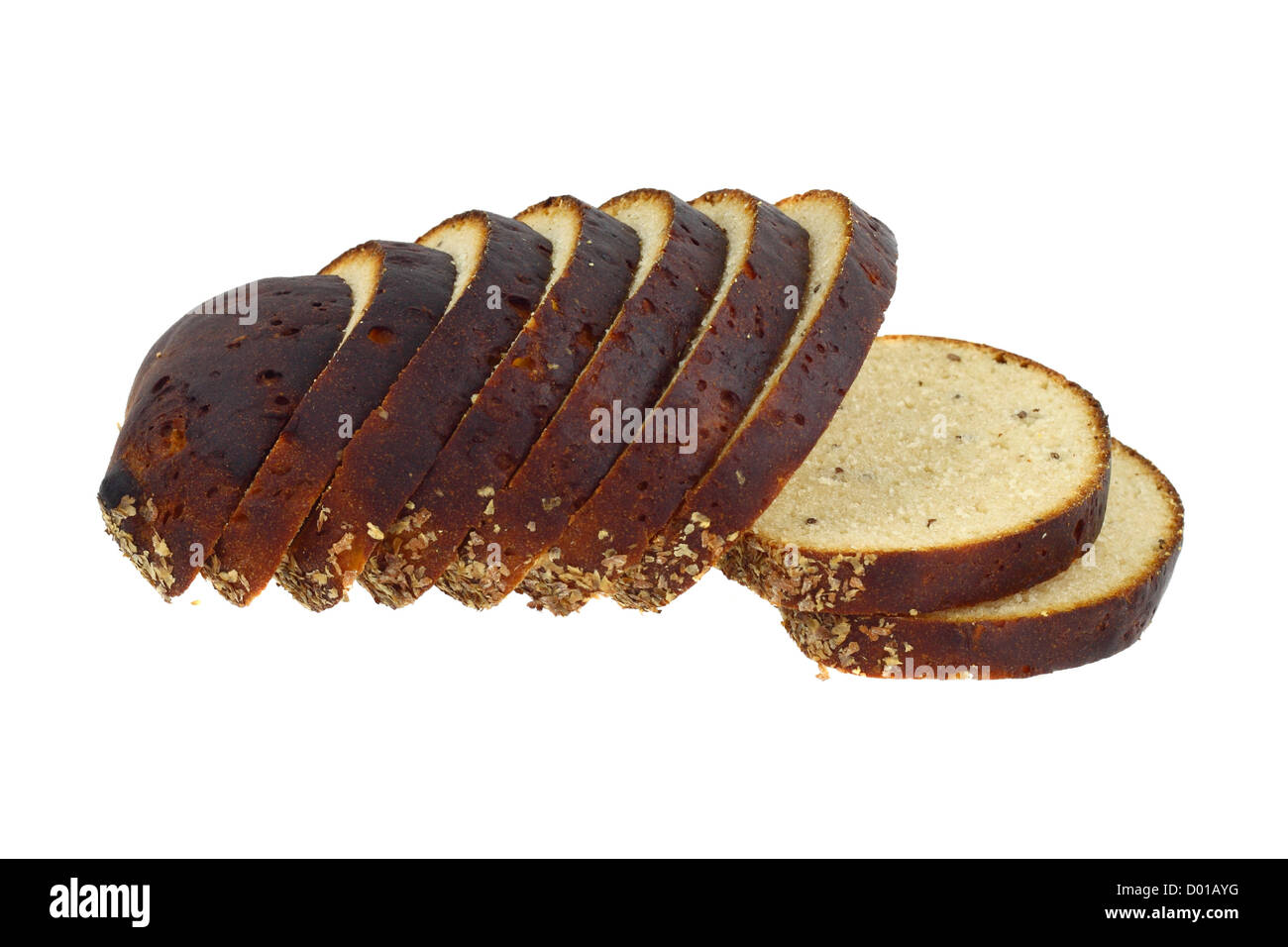 Sliced fresh bread baked from wheat and rye flour blend isolated on white Stock Photo