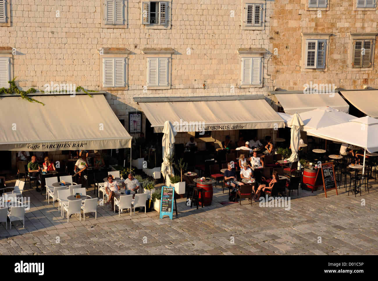 Croatia, Dalmatia, Hvar island, Hvar town, St. Stephen's Square, cafe Stock Photo