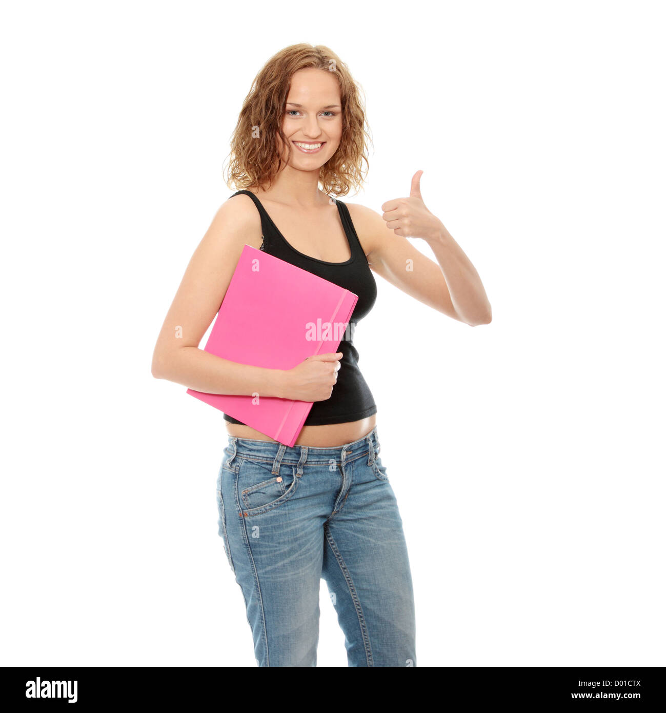 Beautiful smiling woman. Isolated over white background Stock Photo - Alamy