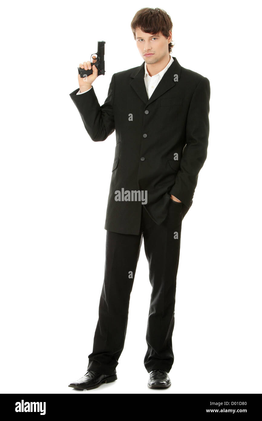 Gun control concept - businessman with handgun, isolated on white Stock ...