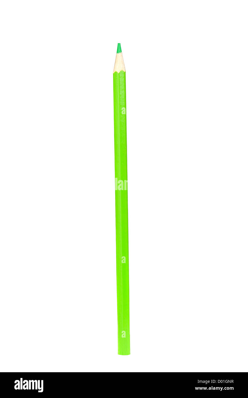 Green pencil vertically isolated on white background Stock Photo - Alamy