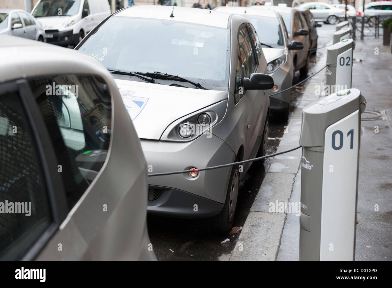 Autolib electric cars charging station - Paris street Stock Photo
