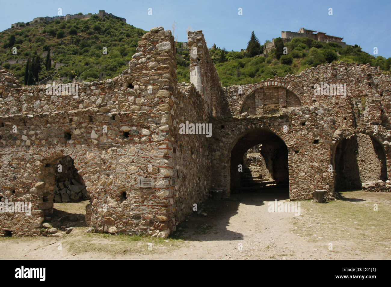 Greece. Mystras. Fortified town , situated on Mt. Taygetos. Byzantine. Laconia. Peloponnese. Remains. Stock Photo