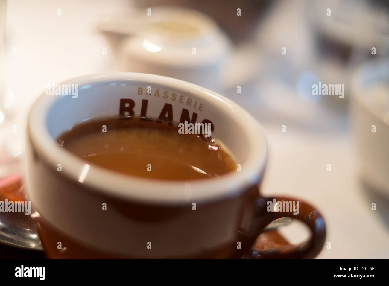 A cup of coffee in the Brasserie Blanc restaurant in Cheltenham