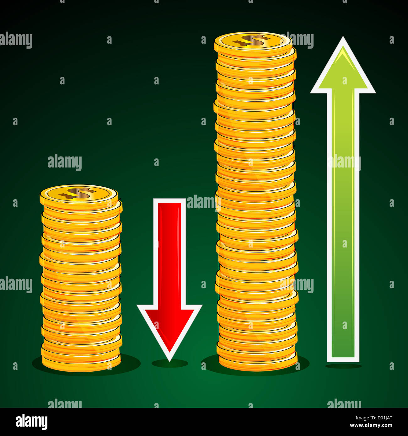 illustration of profit and loss presented by stack of dollar coins ...