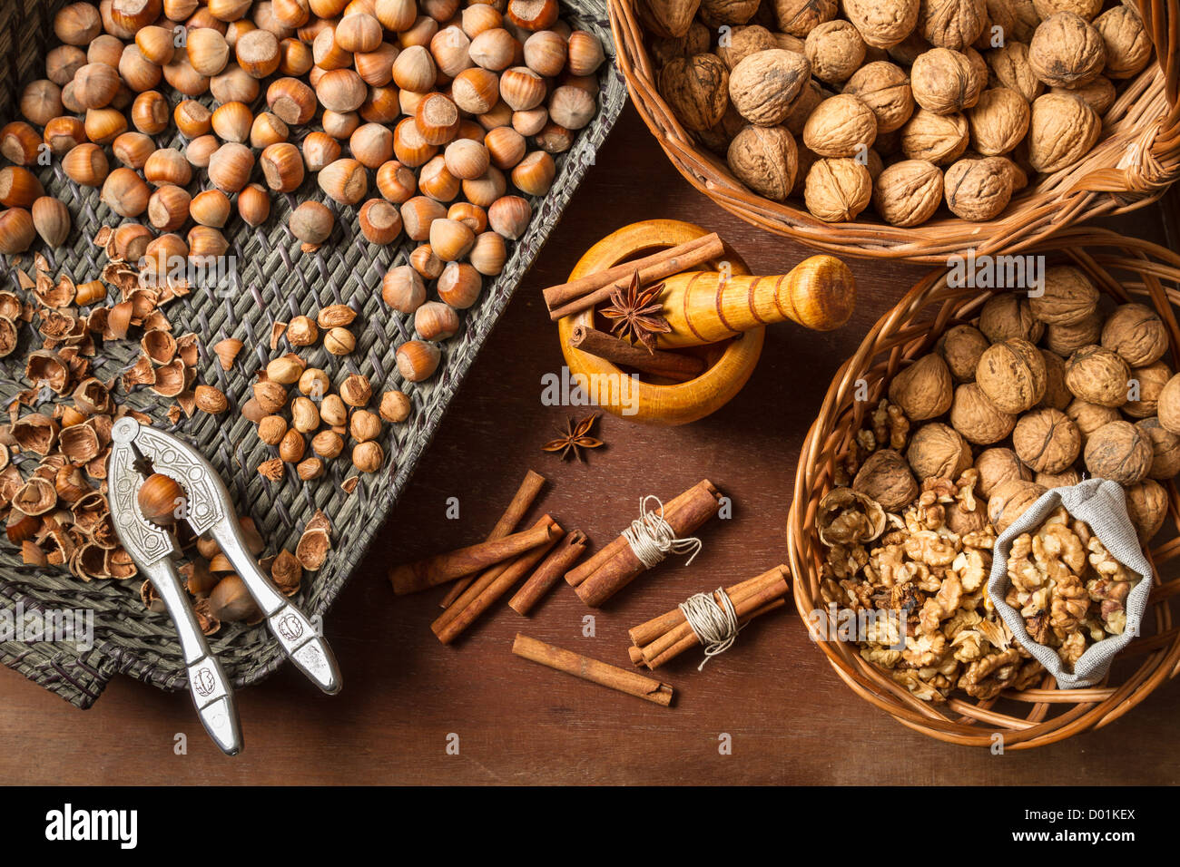 Nuts and cinnamon as the various ingredients Stock Photo Alamy