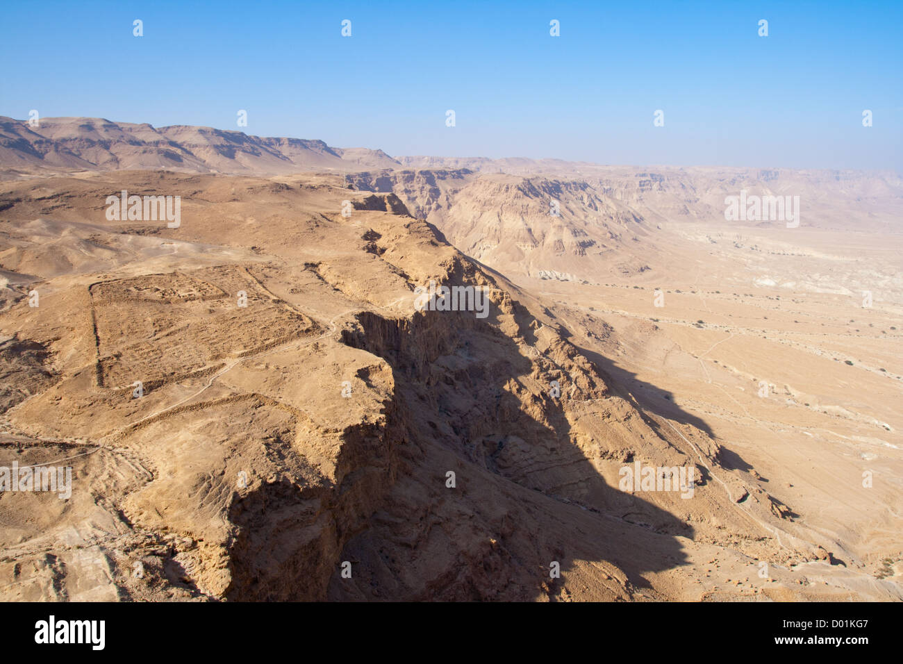 View from the Masada on a roman camp in the Negev desert. Stock Photo