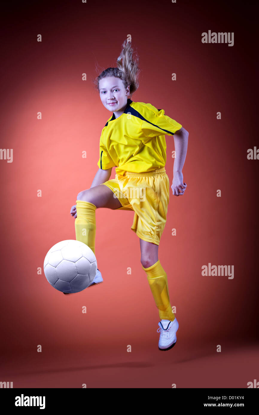 portrait of a teenage female soccer or football player Stock Photo
