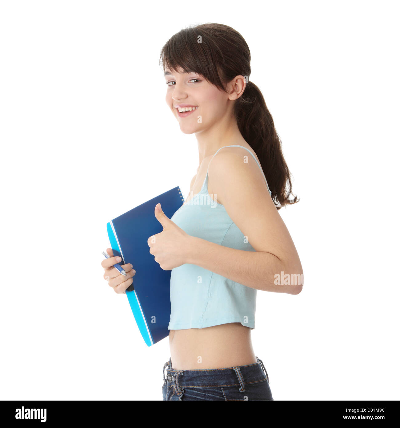Young student girl with thumb up isolated on white background Stock ...