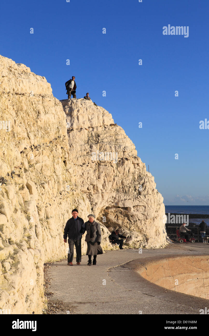Seaford Head promenade by the white chalk cliffs East Sussex England UK GB Stock Photo
