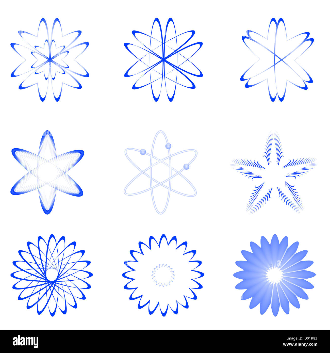 illustration of different shapes of atom on white background Stock