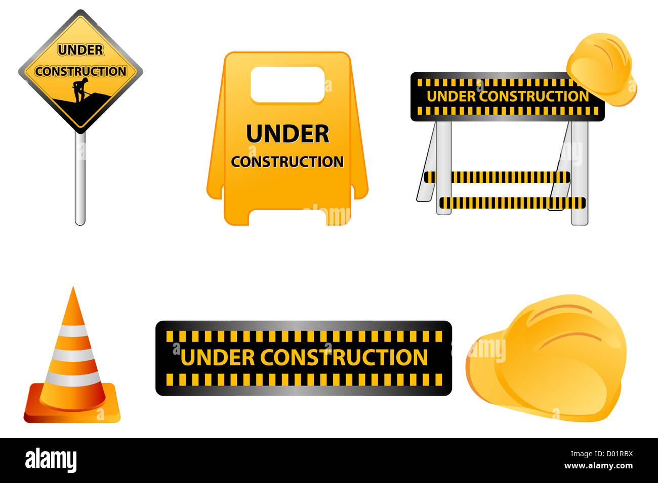 illustration of under construction icons on white background Stock
