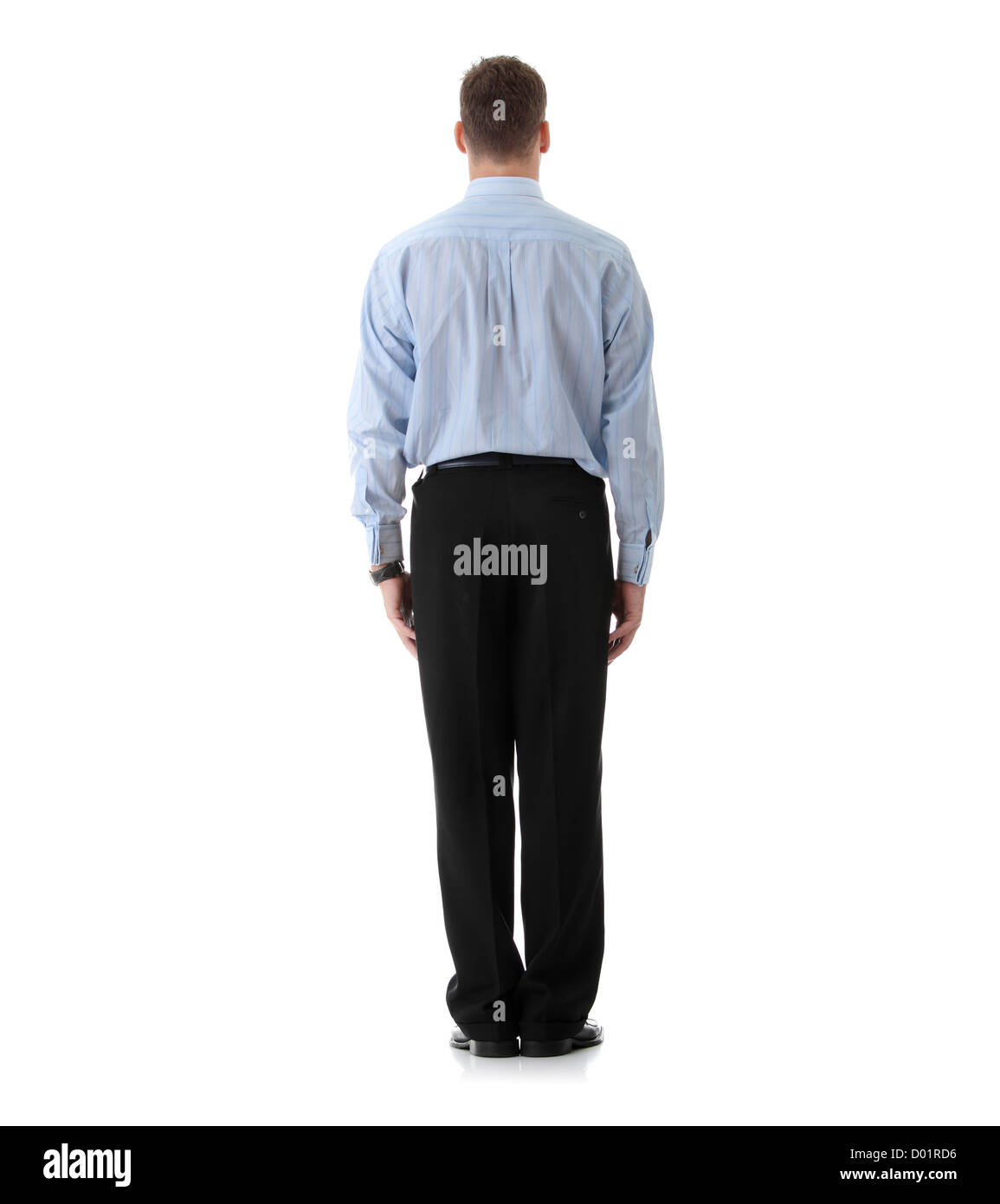 Full lenght portrait of businessman standing back, isolated Stock Photo