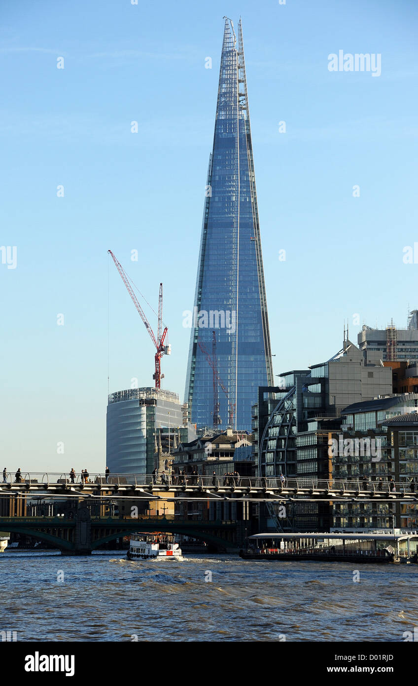 Great view of the Shard seen from Paul's Walk on the north side of the Thames. Stock Photo