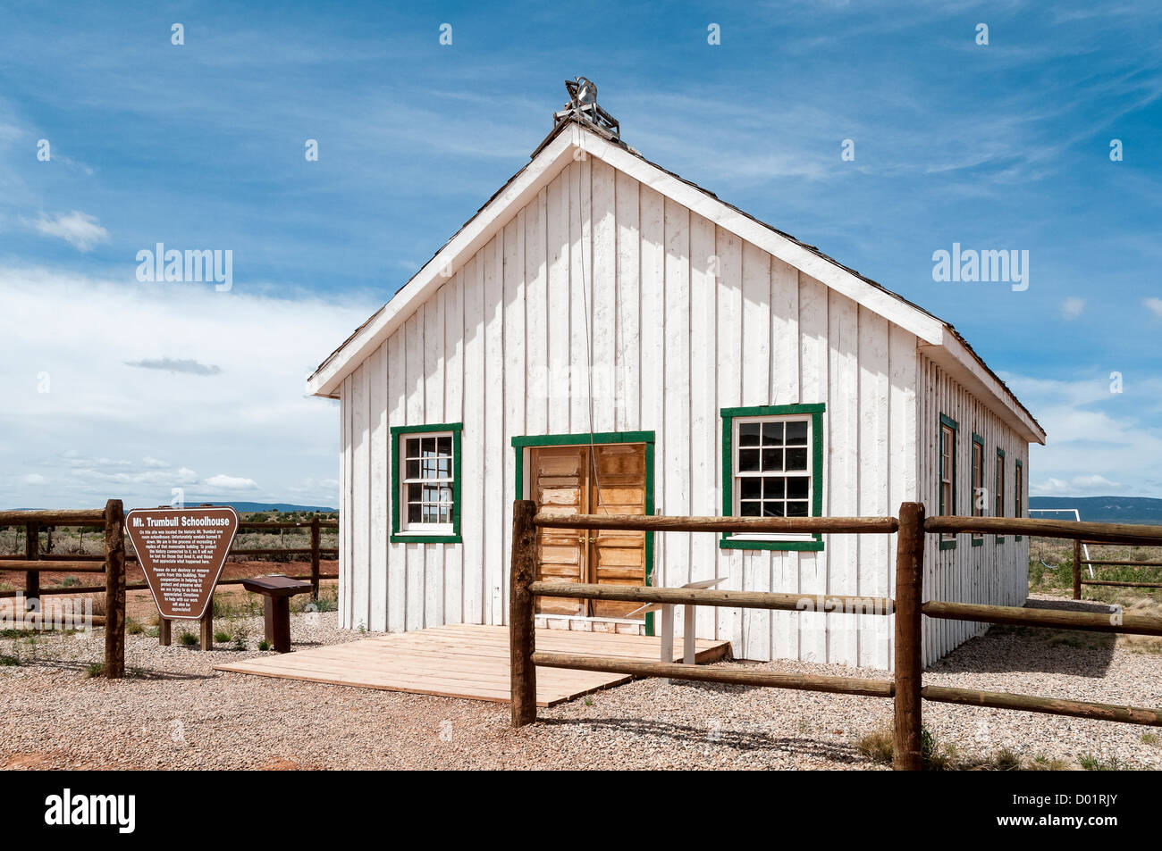 Rebuilt Mount Trumbull Schoolhouse, Arizona Strip, Mohave County, Arizona. Stock Photo