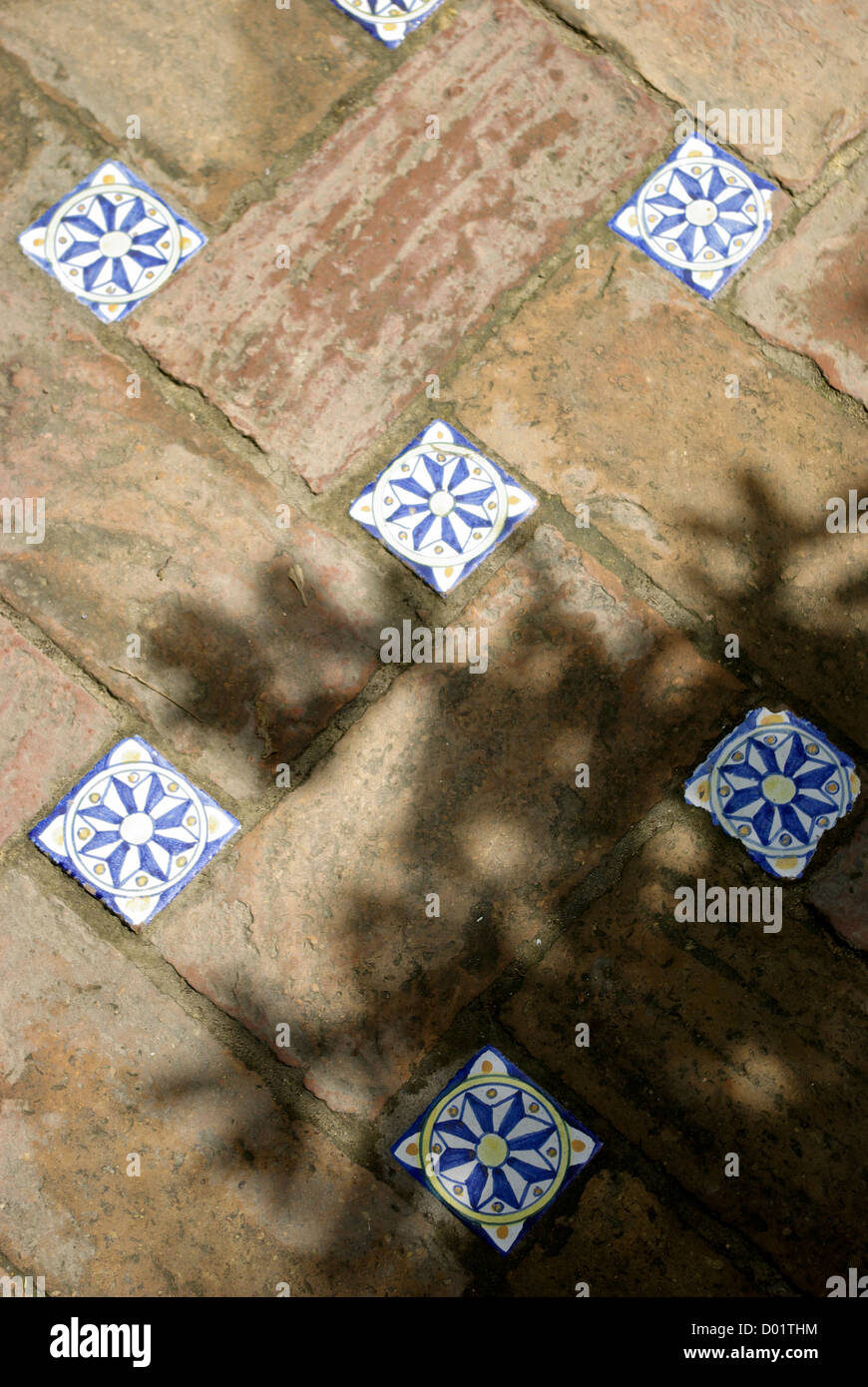 Floor detail and tiles in the gardens of The Alcázar of Seville, Andalusia, Spain Stock Photo