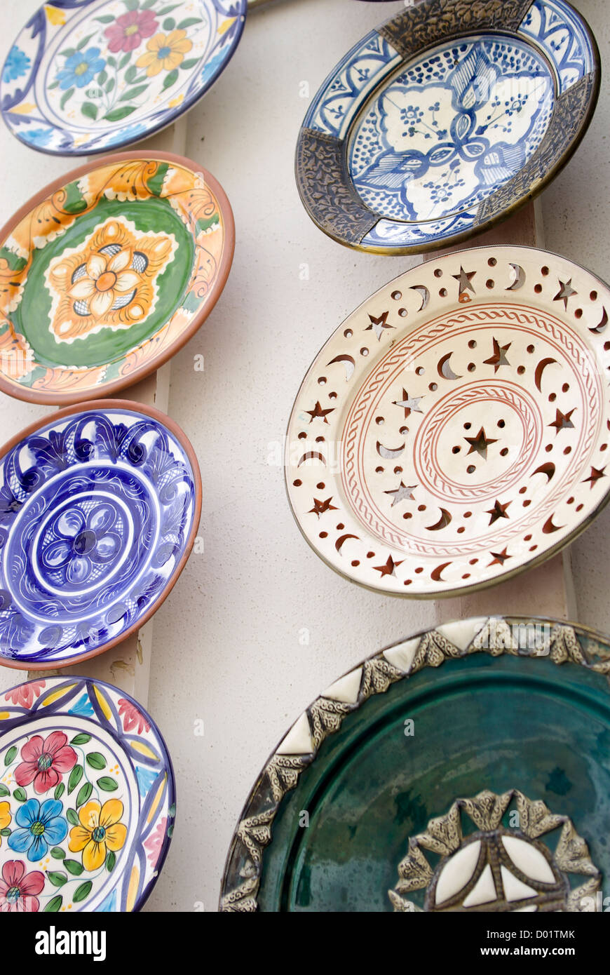 Selection of plates for sale in a tourist shop in Ronda, Andalusia, Spain Stock Photo
