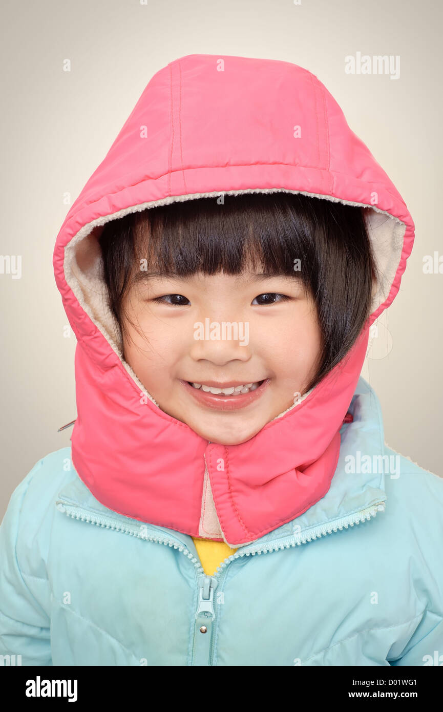 Adorable Japanese Girl Smiling With Red Hat Closeup Portrait Of Asian