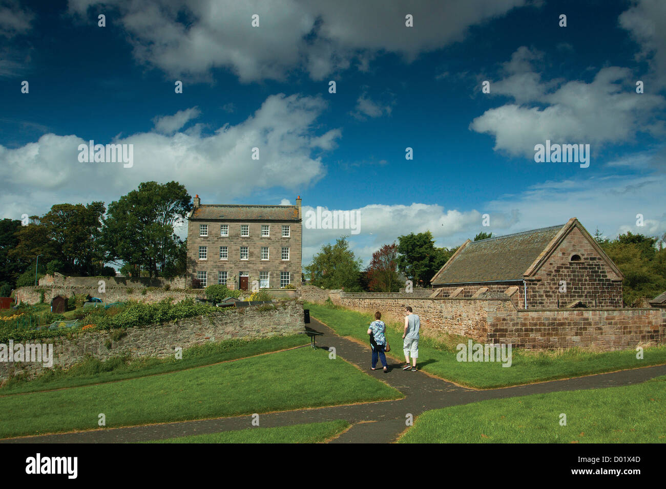 The historic Town Walls of Berwick-upon-Tweed and The Lions, one time home of JS Lowry, Northumberland Stock Photo