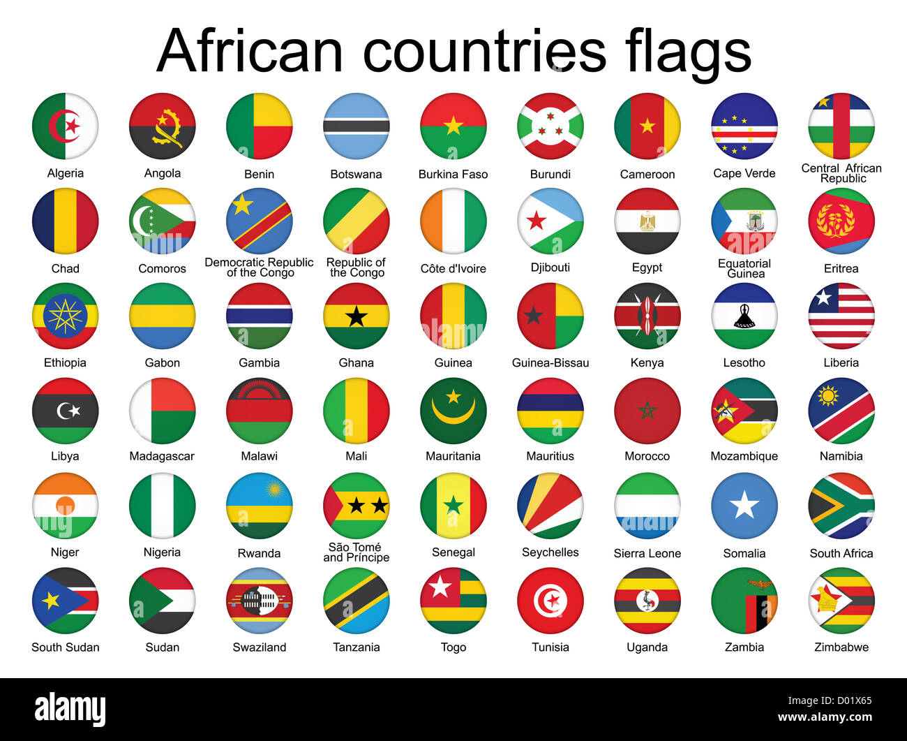 set of round buttons with flags of Africa Stock Photo