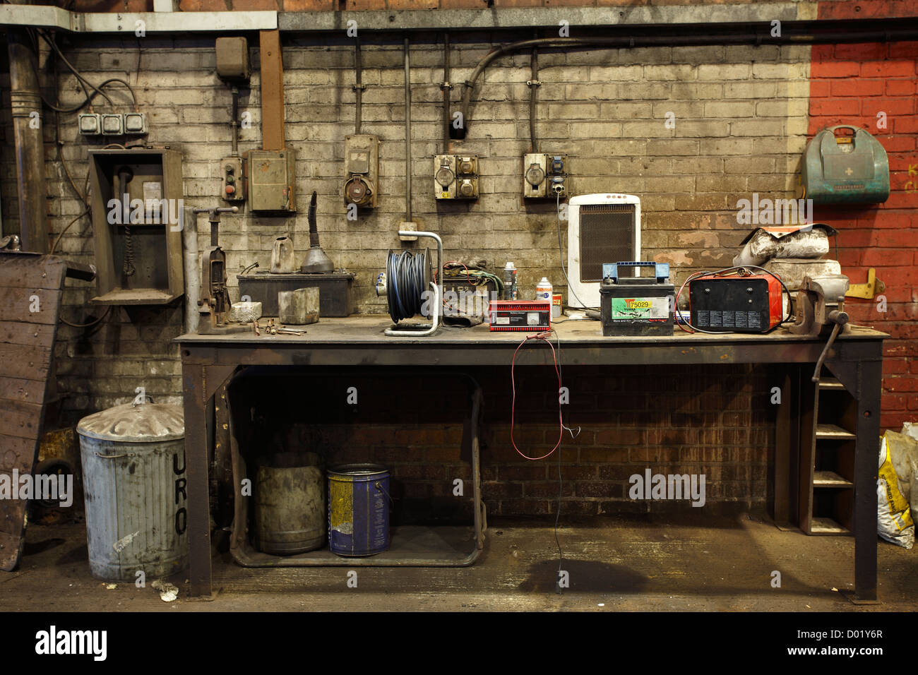 Oily Workbench In Engine Shed Stock Photo 51674415 Alamy