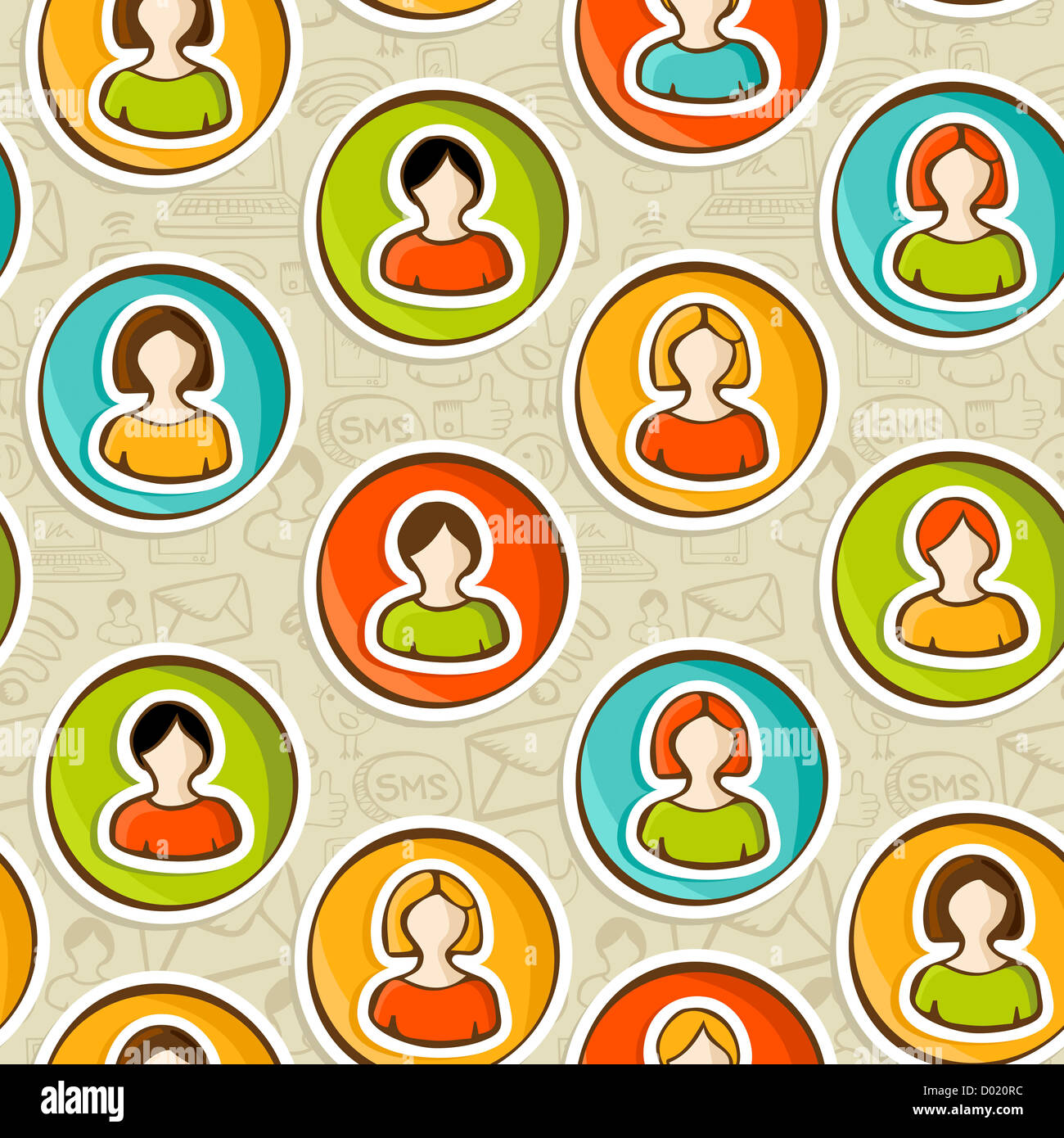 Diversity user people connected to social networks seamless pattern background in sketch style. Vector illustration layered for easy manipulation and custom coloring. Stock Photo