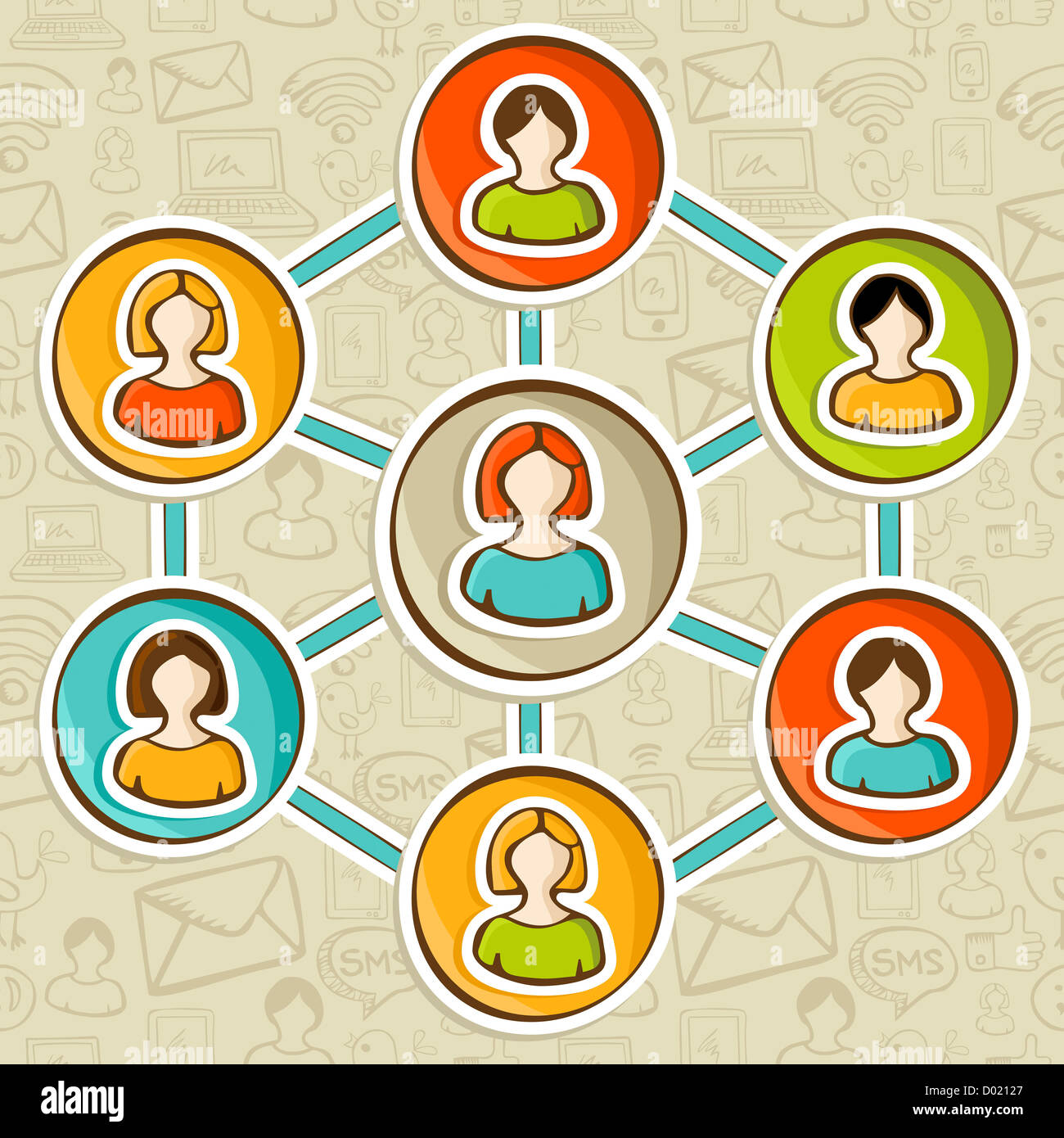 Social media networks web marketing connection diagram. Vector illustration layered for easy manipulation and custom coloring. Stock Photo