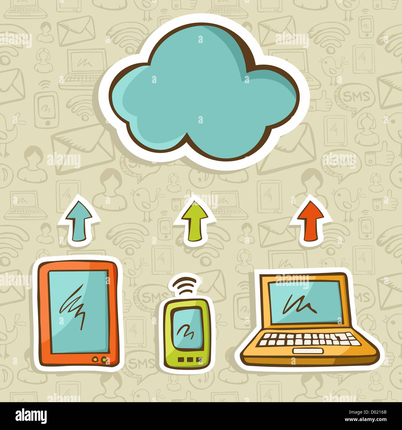 Tablet, computer and mobile devices cloud computing connected. Vector illustration layered for easy manipulation and custom coloring. Stock Photo