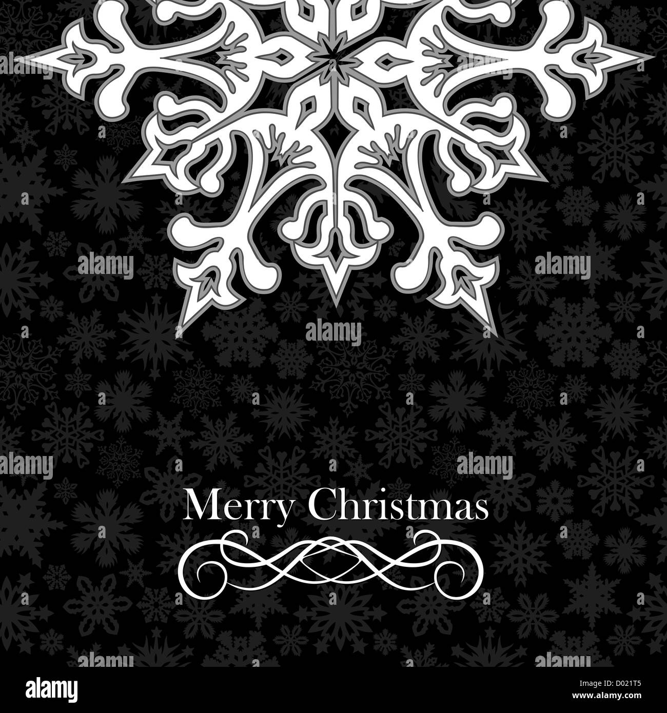 Christmas snowflakes greeting card over seamless pattern. Vector illustration layered for easy manipulation and custom coloring. Stock Photo