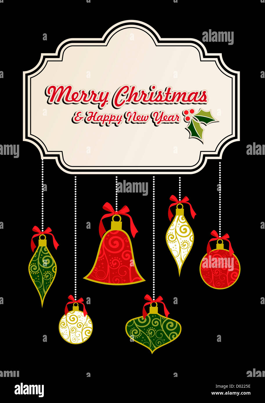 Merrry Christmas retro greeting card template. Vector illustration ...