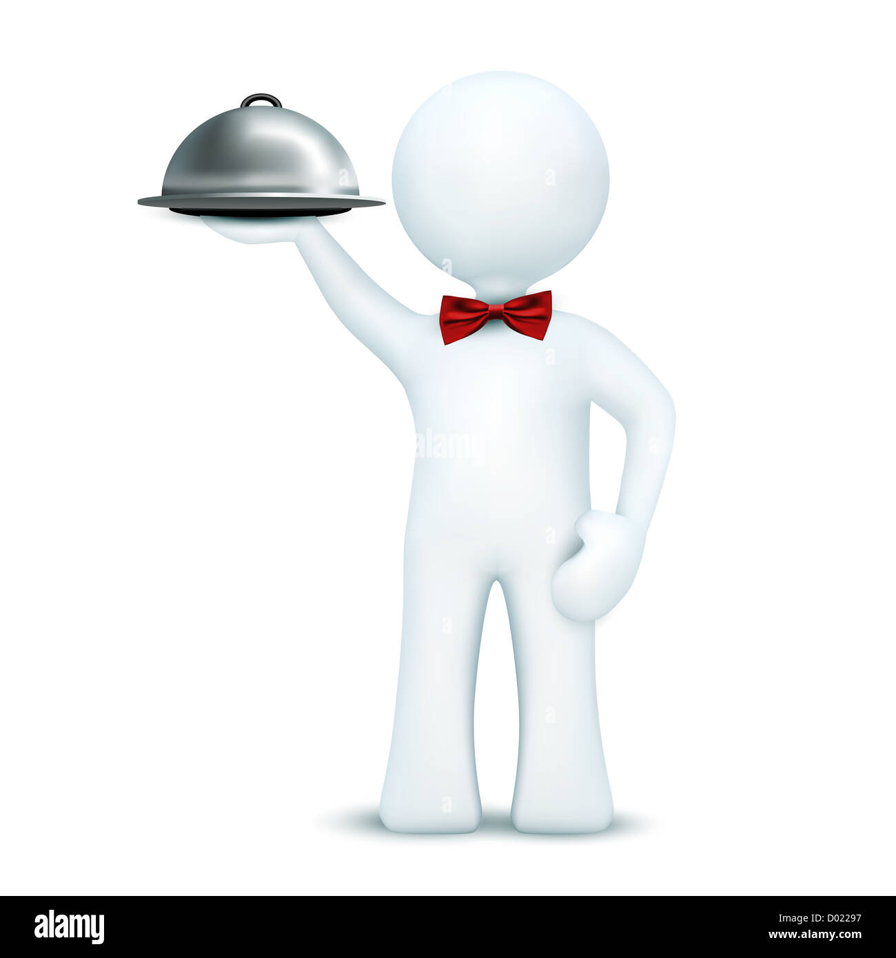 illustration of 3d character holding serving tray on an isolated white background Stock Photo